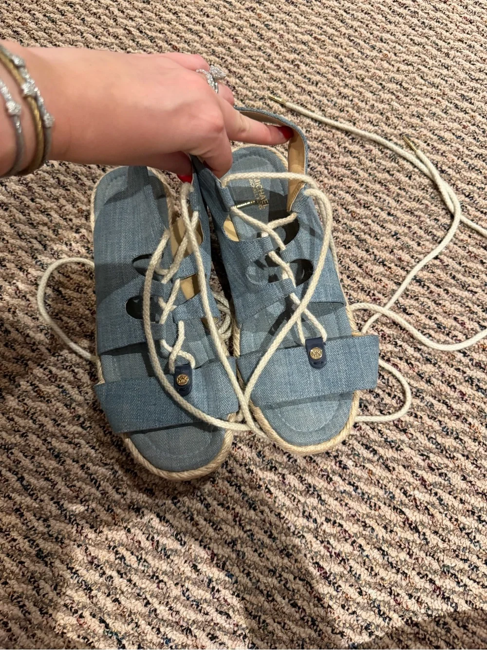 10M MICHAEL KORS MCKENNA DENIM WOMEN'S ESPADRILLE SANDAL FLAT OPEN TOE SHOES
